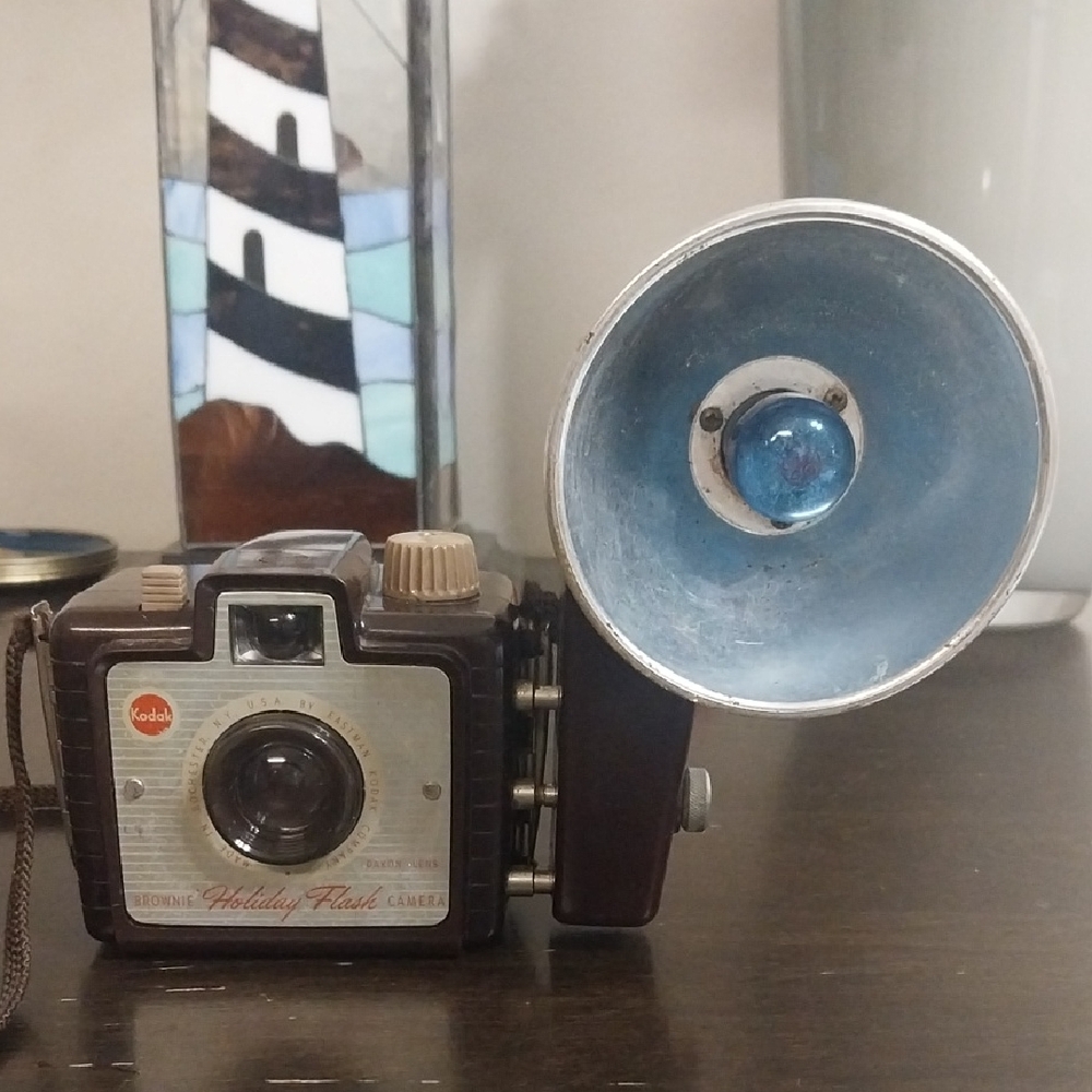 Vintage -Kodak Brown Camera with Blue Flash Reflector